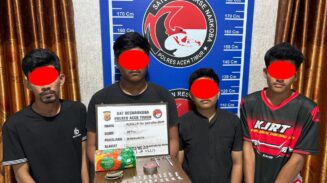 Polisi Ciduk Empat Pemuda Ranto Peureulak, Barang Bukti Sabu Ikut Diamankan Polres Aceh Timur