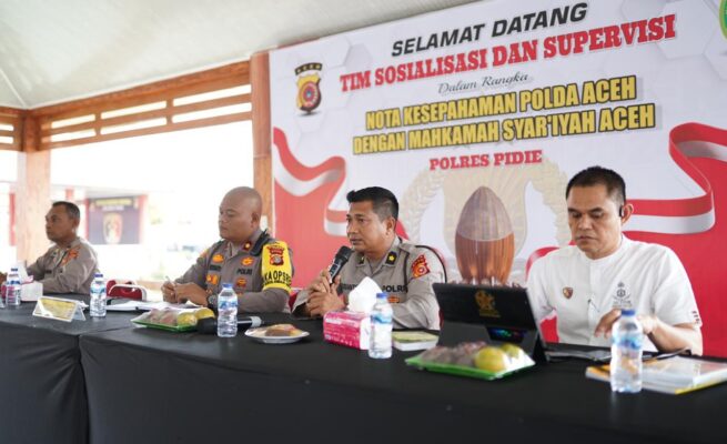 Kapolres Pidie Terima Kunjungan Tim Sosialisasi dan Supervisi Nota Kesepahaman Polda Aceh dengan Mahkamah Syariah