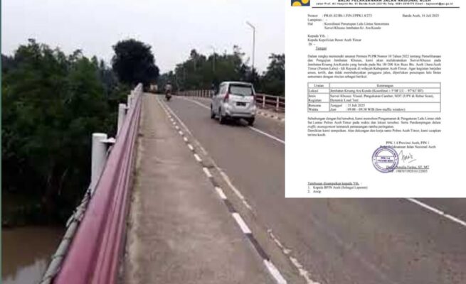 Pemeriksaan Struktur Jembatan, Krueng Arakundo Ditutup Sementara
