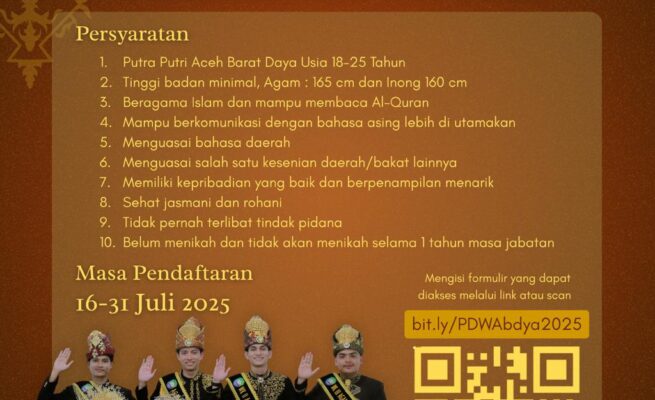 Pendaftaran Agam Inong Abdya 2025 Resmi Dibuka, Cek Syarat dan Ketentuannya