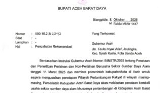 Bupati Abdya Cabut Rekomendasi Izin Tambang PT Laguna Jaya Tambang
