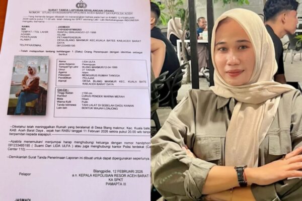 Ibu Rumah Tangga di Abdya Dilaporkan Hilang Sejak Rabu, Suami Ngadu ke Polisi