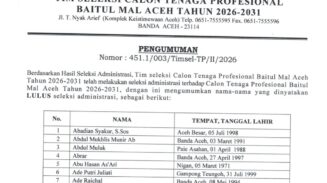 Pengumuman Hasil Seleksi Administrasi Calon Tenaga Profesional Baitul Mal Aceh 2026–2031