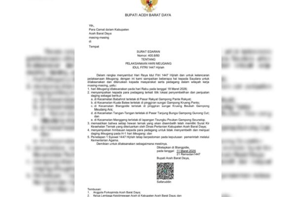 Pemkab Abdya Tetapkan Meugang Idul Fitri 1447 H Jatuh pada 18 Maret 2026