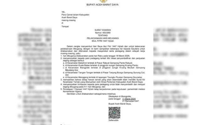 Pemkab Abdya Tetapkan Meugang Idul Fitri 1447 H Jatuh pada 18 Maret 2026