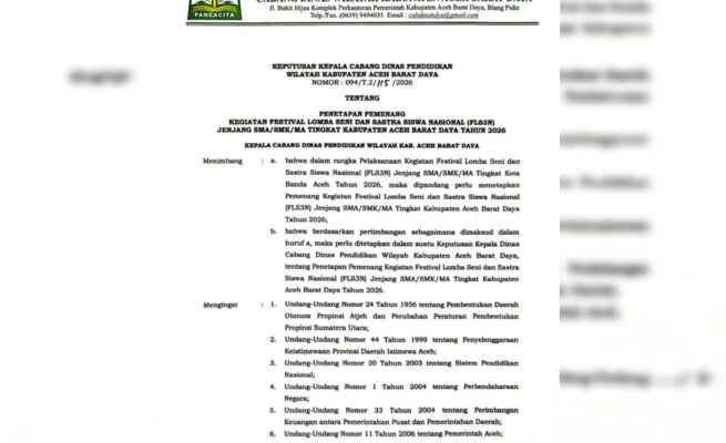 Polemik Penetapan Pemenang FLS3N, Kacabdin Abdya Terbitkan SK Baru
