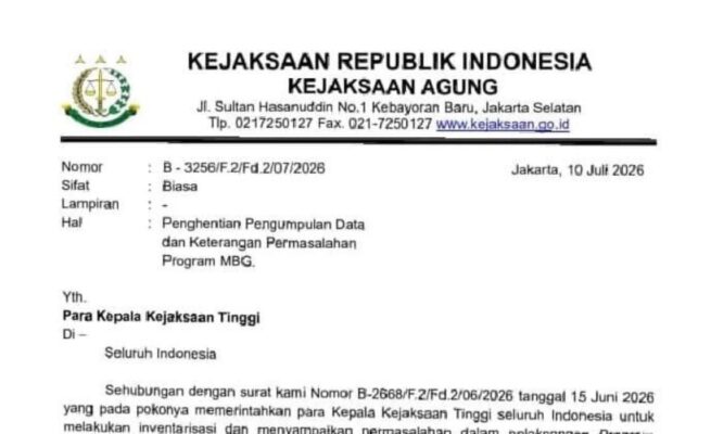 Kejagung Instruksikan Kajati Stop Pengumpulan Data Program MBG