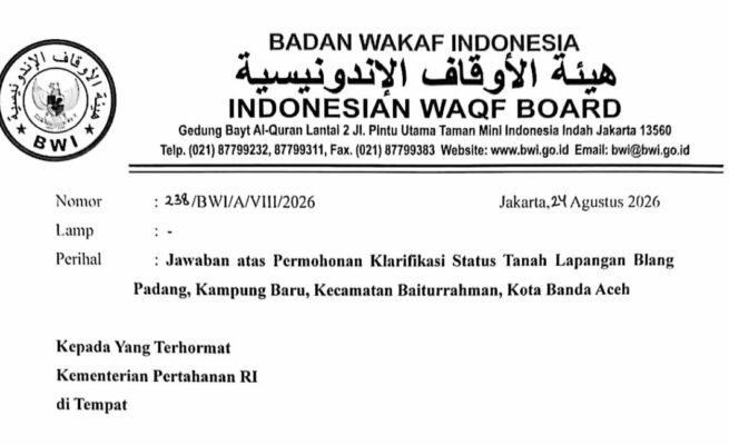 BWI Putuskan Blang Padang Tanah Wakaf Sultan Iskandar Muda untuk Masjid Raya Baiturrahman